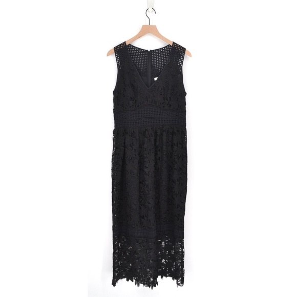 Gerard Darel Embroidered Lace Midi Dress Sleeveless V-Neck Black Size 42 10 - Picture 1 of 11